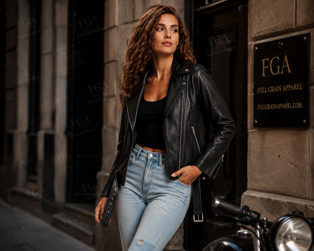 Women's Black Biker Leather Jacket | Luxury Moto | Full Grain Apparel