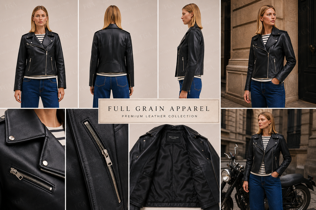 Women's Black Moto Leather Jacket | Slim Biker | Full Grain Apparel