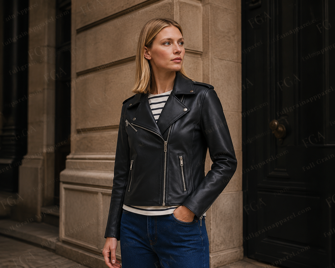 Women's Black Moto Leather Jacket | Slim Biker | Full Grain Apparel