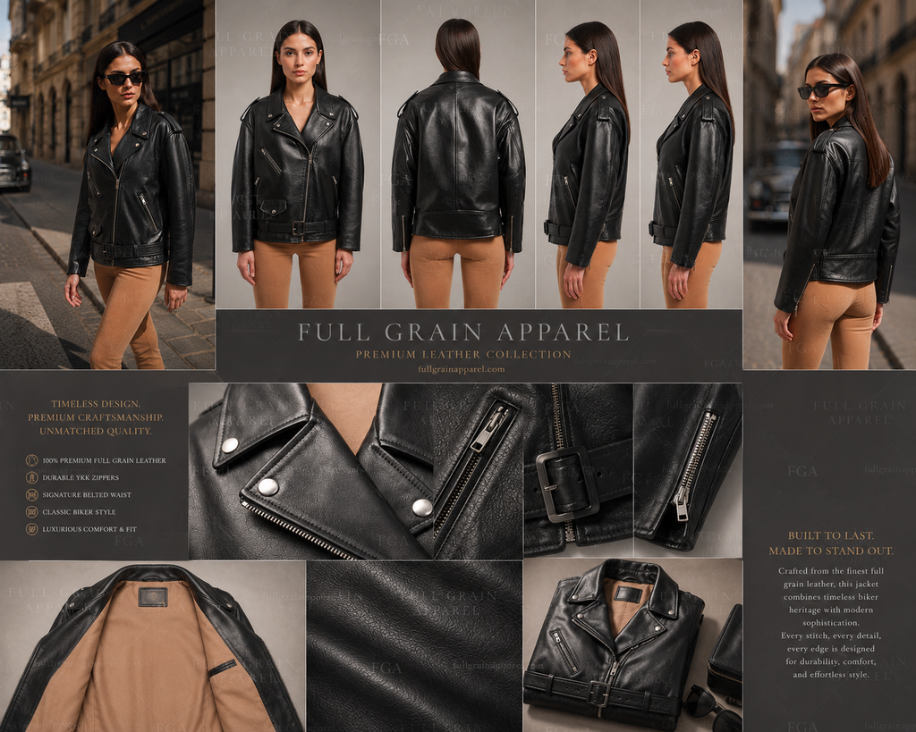 Women's Black Biker Leather Jacket | Luxury Moto | Full Grain Apparel