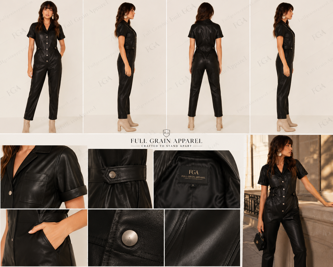 Women's Black Leather Jumpsuit | Utility Romper | Full Grain Apparel