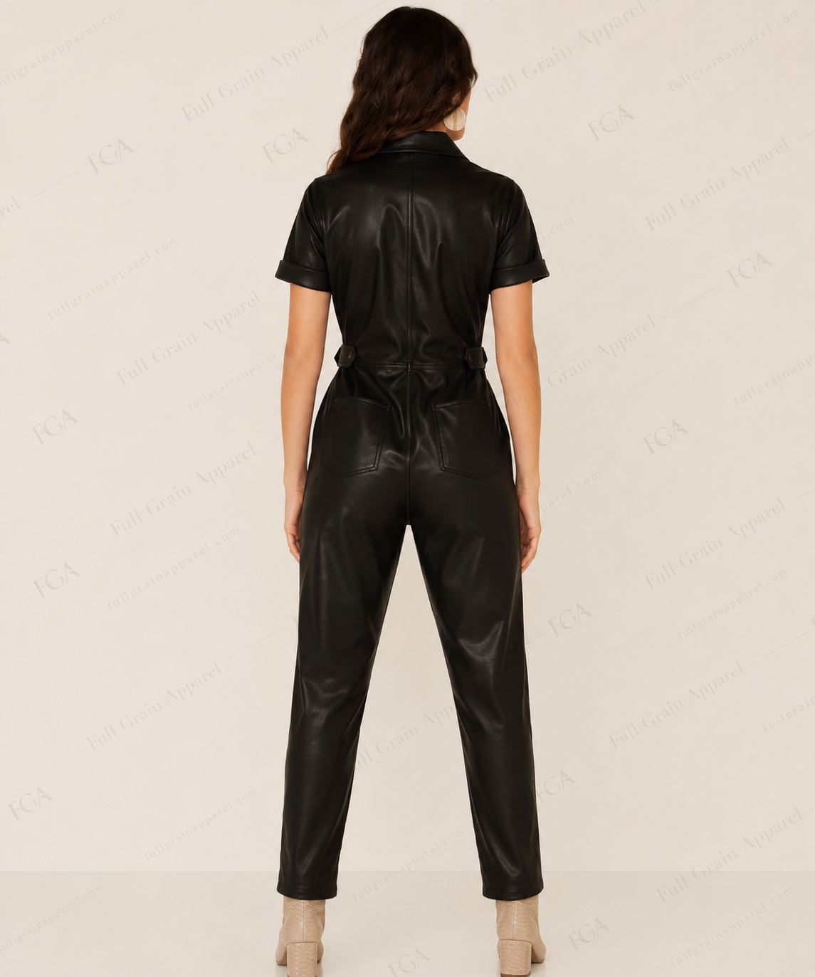 Women's Black Leather Jumpsuit | Utility Romper | Full Grain Apparel