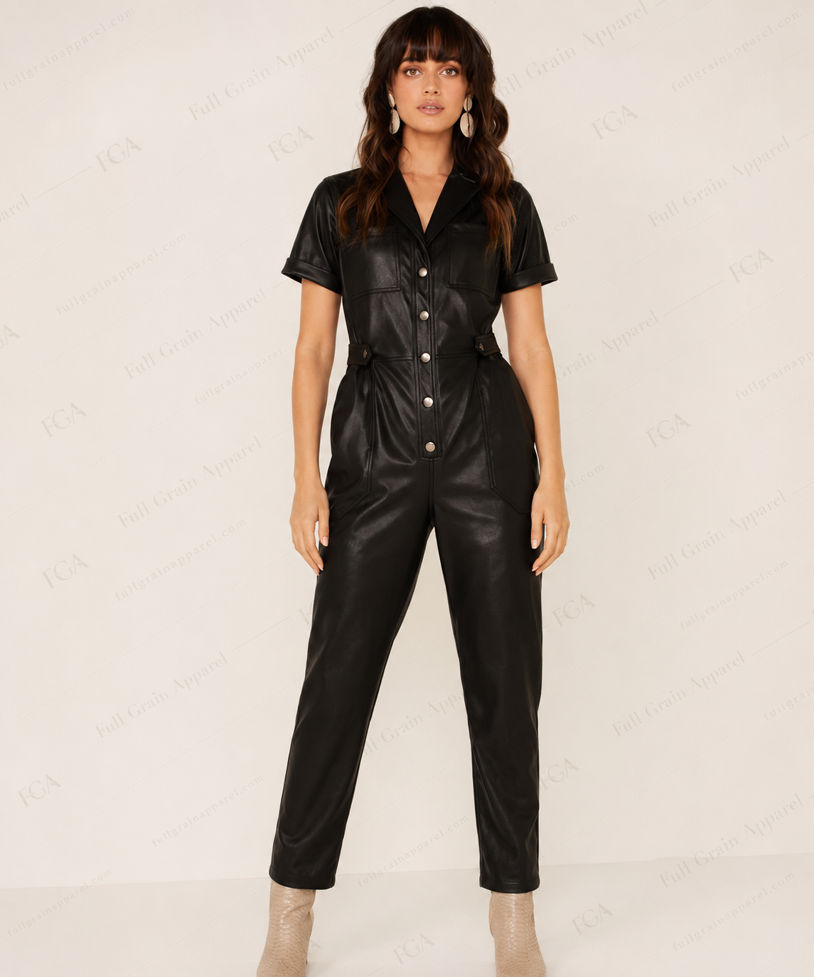Women's Black Leather Jumpsuit | Utility Romper | Full Grain Apparel