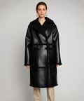 Women's Black Shearling Leather Coat | Winter Trench | Full Grain Apparel