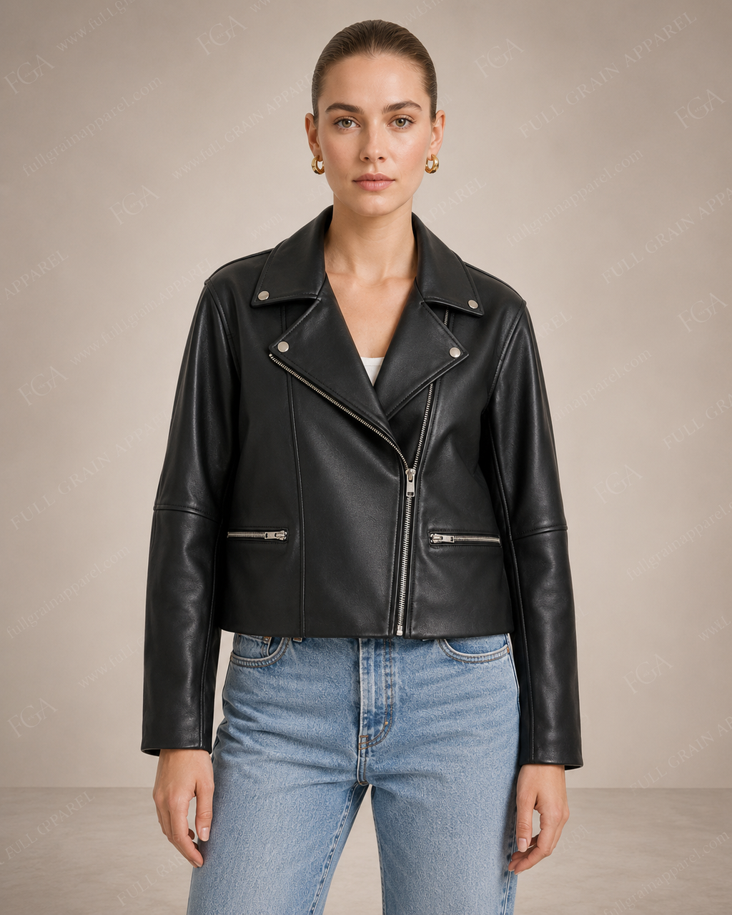 Women's Black Biker Leather Jacket | Minimalist Moto | Full Grain Apparel