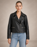 Women's Black Biker Leather Jacket | Minimalist Moto | Full Grain Apparel