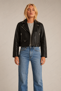 Women's Black Cropped Leather Jacket | Short Moto | Full Grain Apparel