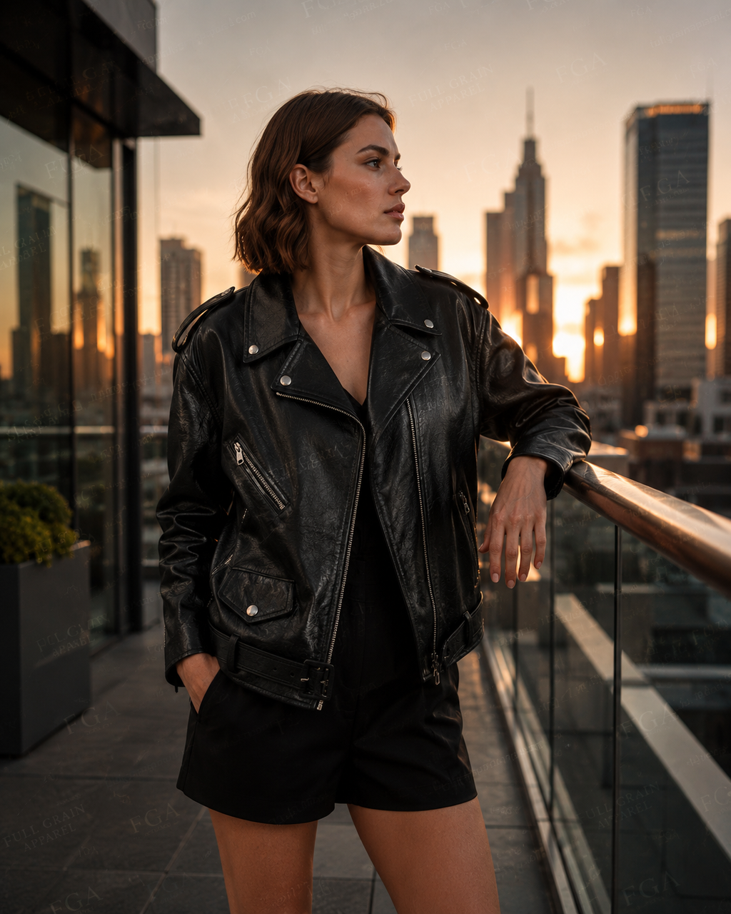 Women's Black Oversized Leather Biker Jacket | Moto | Full Grain Apparel