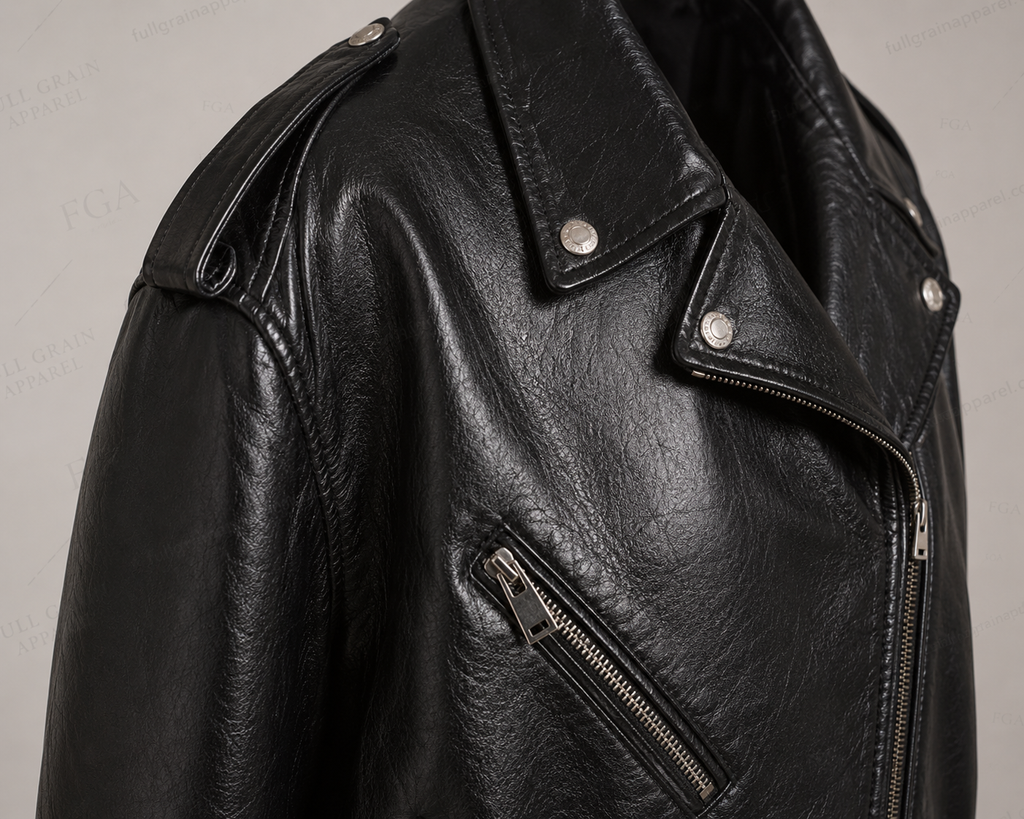 Women's Black Oversized Leather Biker Jacket | Moto | Full Grain Apparel