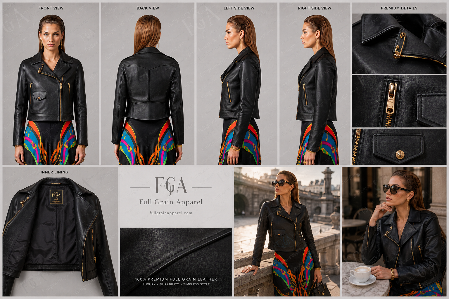 Women's Slim Fit Black Leather Biker Jacket | Moto | Full Grain Apparel