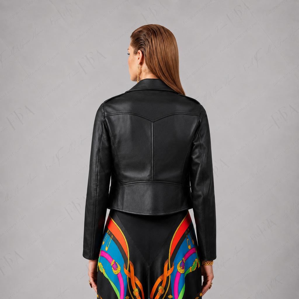Women's Slim Fit Black Leather Biker Jacket | Moto | Full Grain Apparel