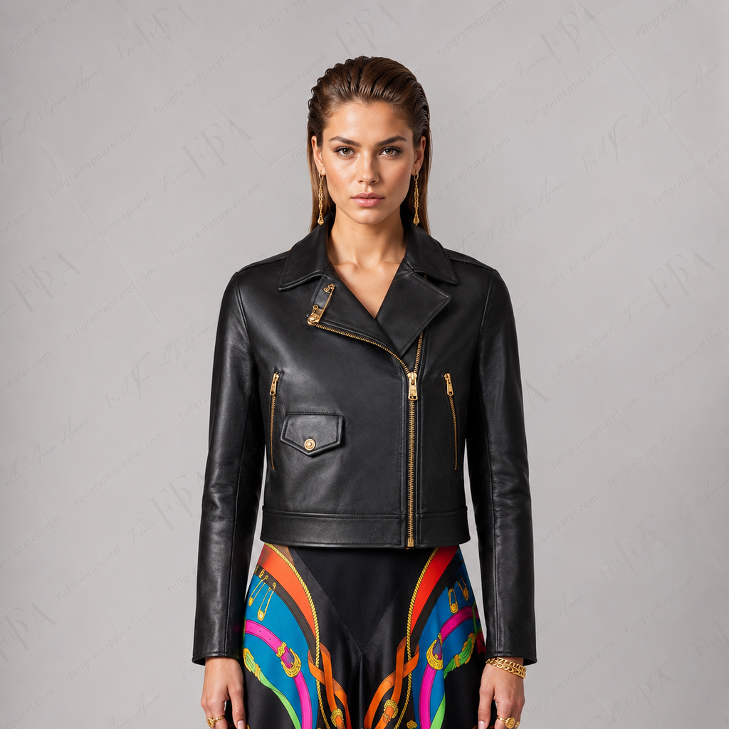 Women's Slim Fit Black Leather Biker Jacket | Moto | Full Grain Apparel