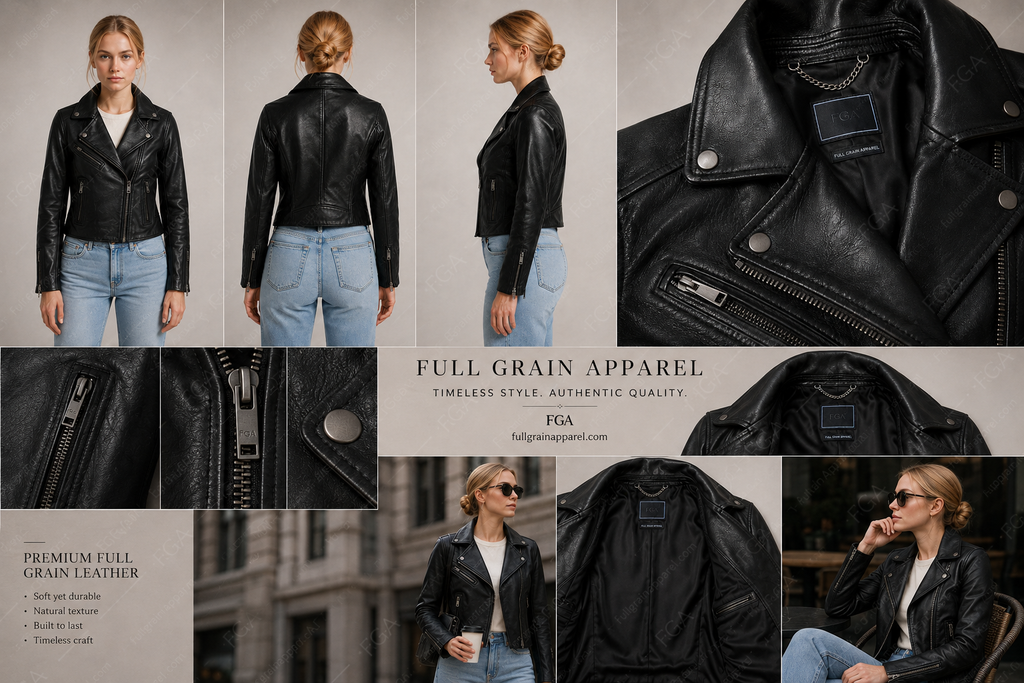 Women's Black Biker Leather Jacket | Classic Moto | Full Grain Apparel