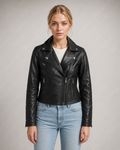 Women's Black Biker Leather Jacket | Classic Moto | Full Grain Apparel