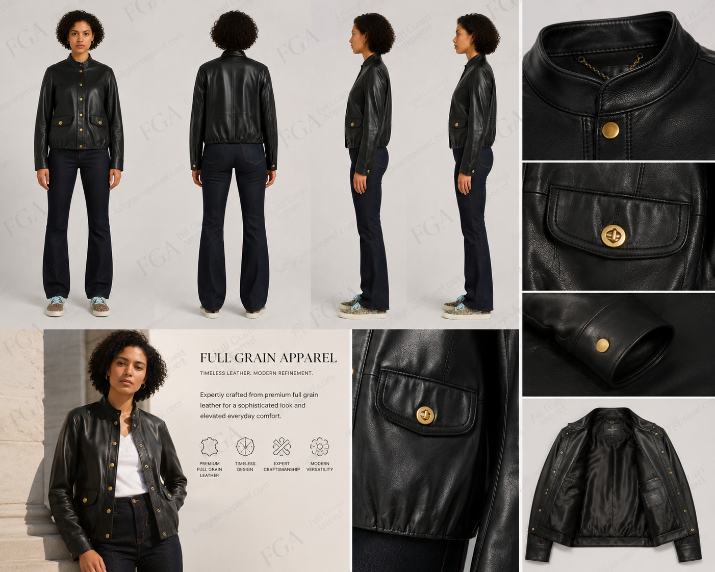 Women's Black Bomber Leather Jacket | Cafe Racer | Full Grain Apparel