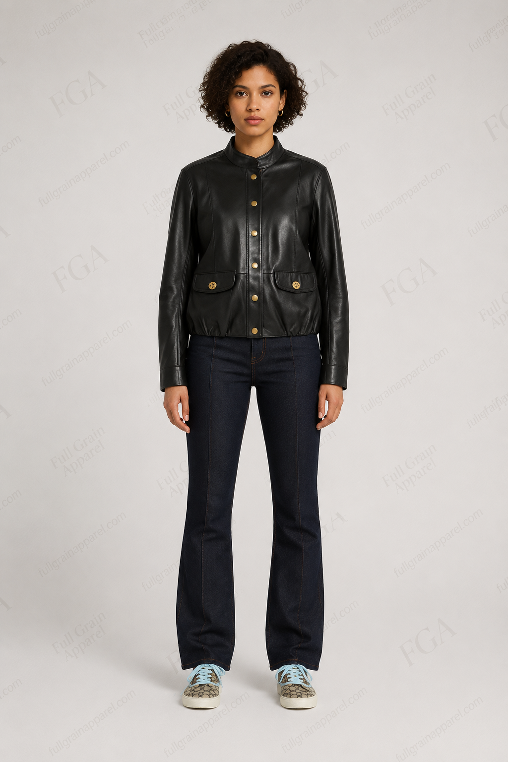Women's Black Bomber Leather Jacket | Cafe Racer | Full Grain Apparel