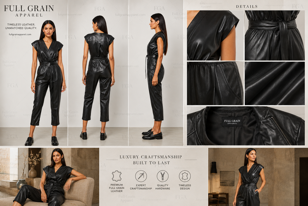 Women's Black Leather Jumpsuit | Luxury One Piece | Full Grain Apparel