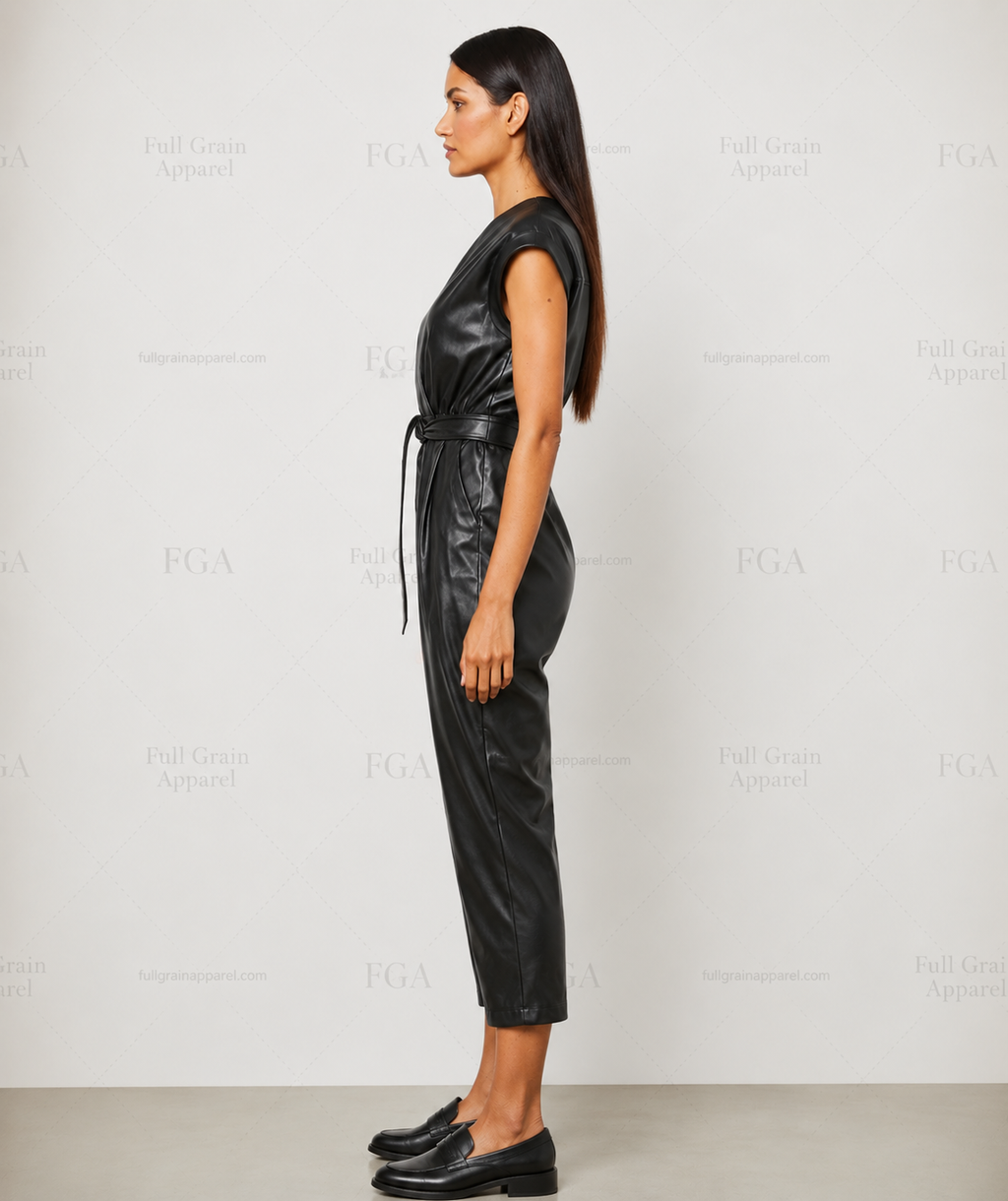 Women's Black Leather Jumpsuit | Luxury One Piece | Full Grain Apparel