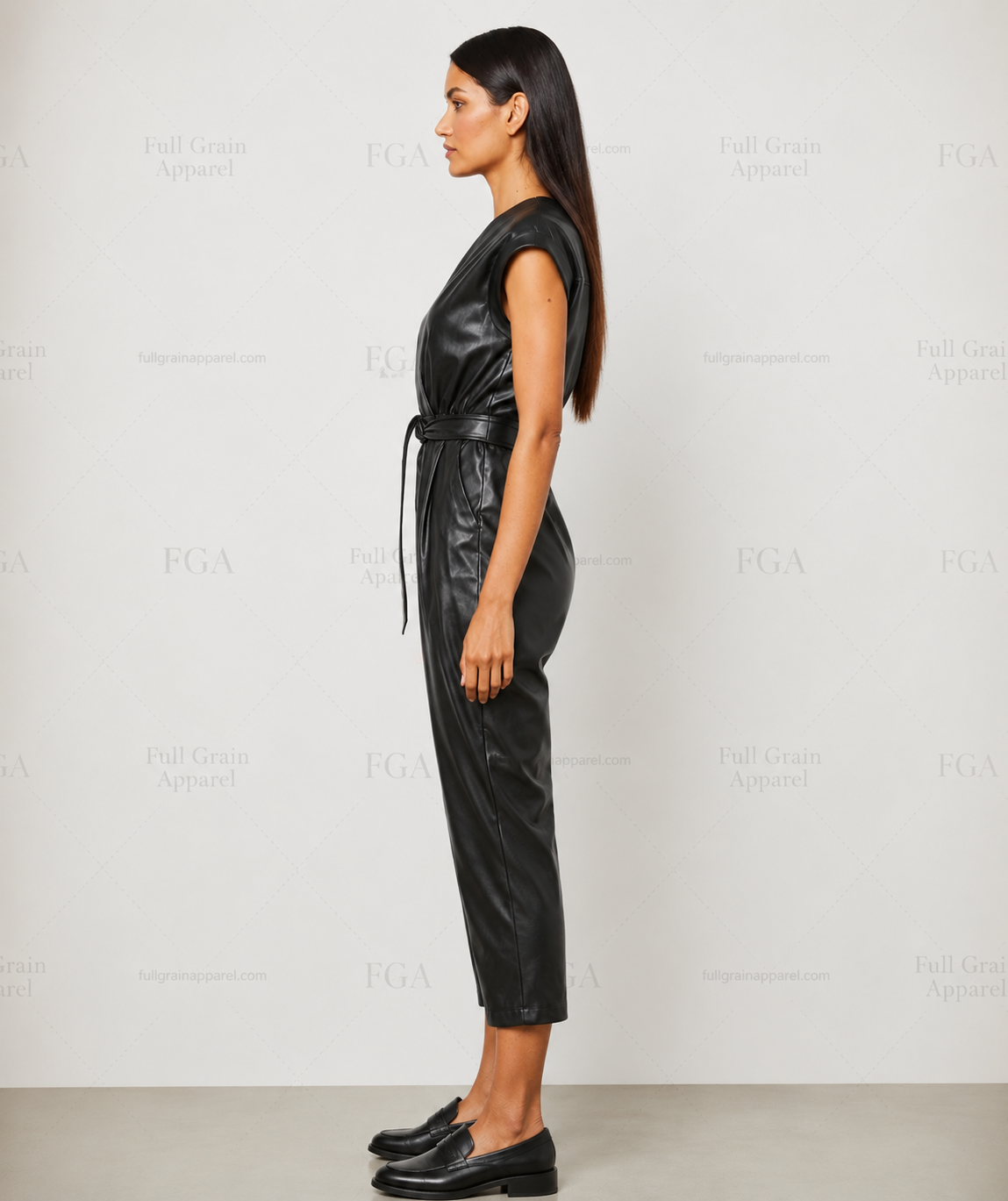 Women's Black Leather Jumpsuit | Luxury One Piece | Full Grain Apparel
