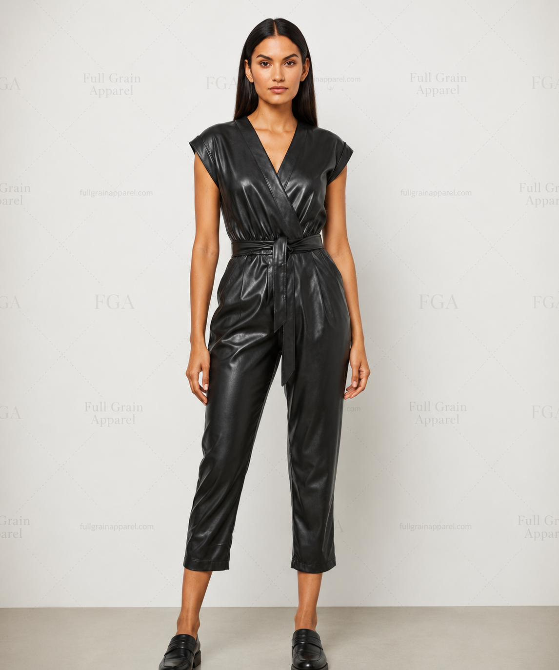 Women's Black Leather Jumpsuit | Luxury One Piece | Full Grain Apparel