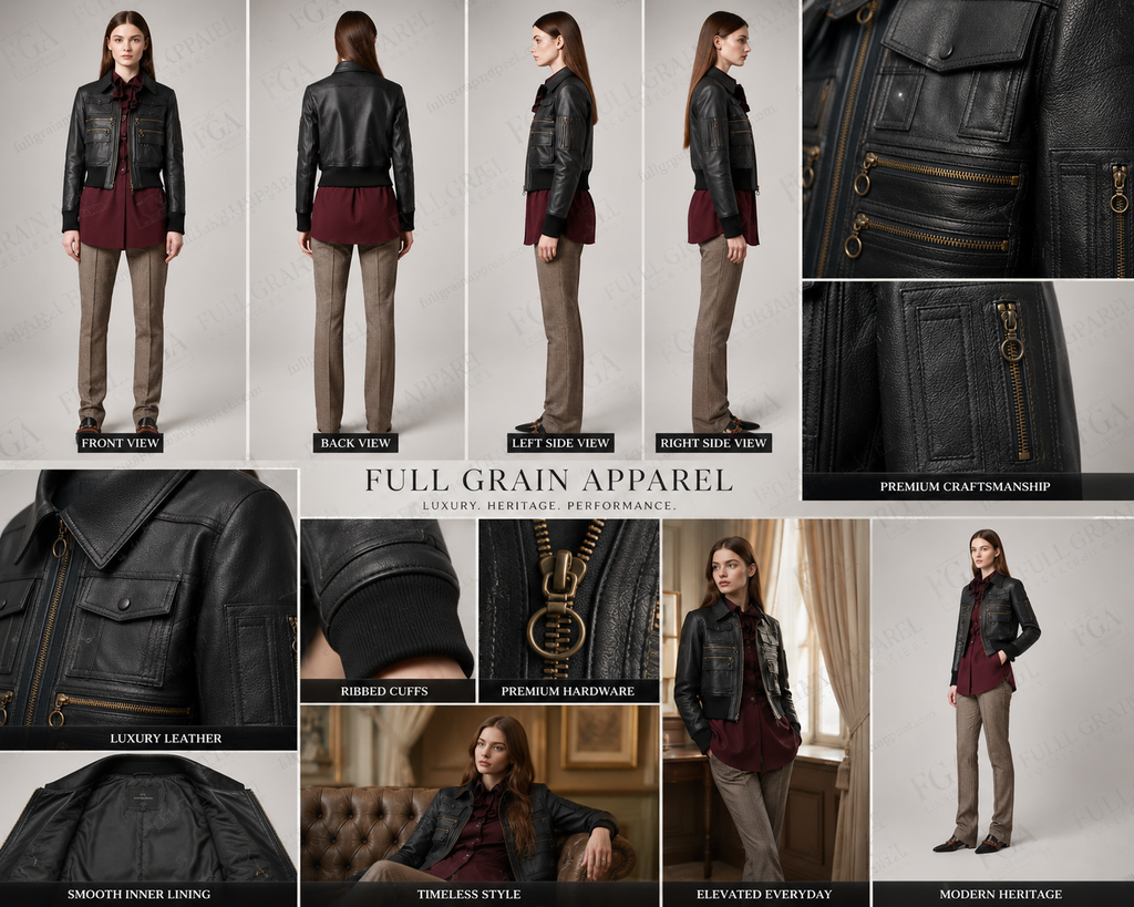 Women's Black Bomber Leather Jacket | Military Aviator | Full Grain Apparel