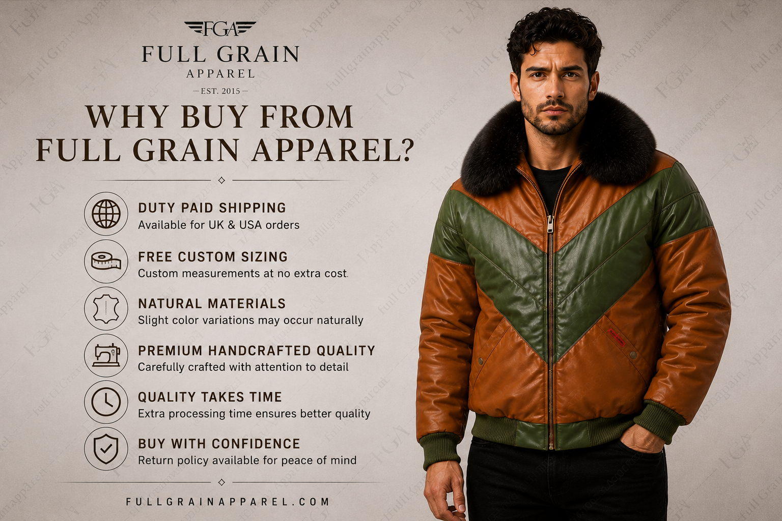 Men's Vintage Fur Collar Leather Bomber Jacket | Full Grain Apparel
