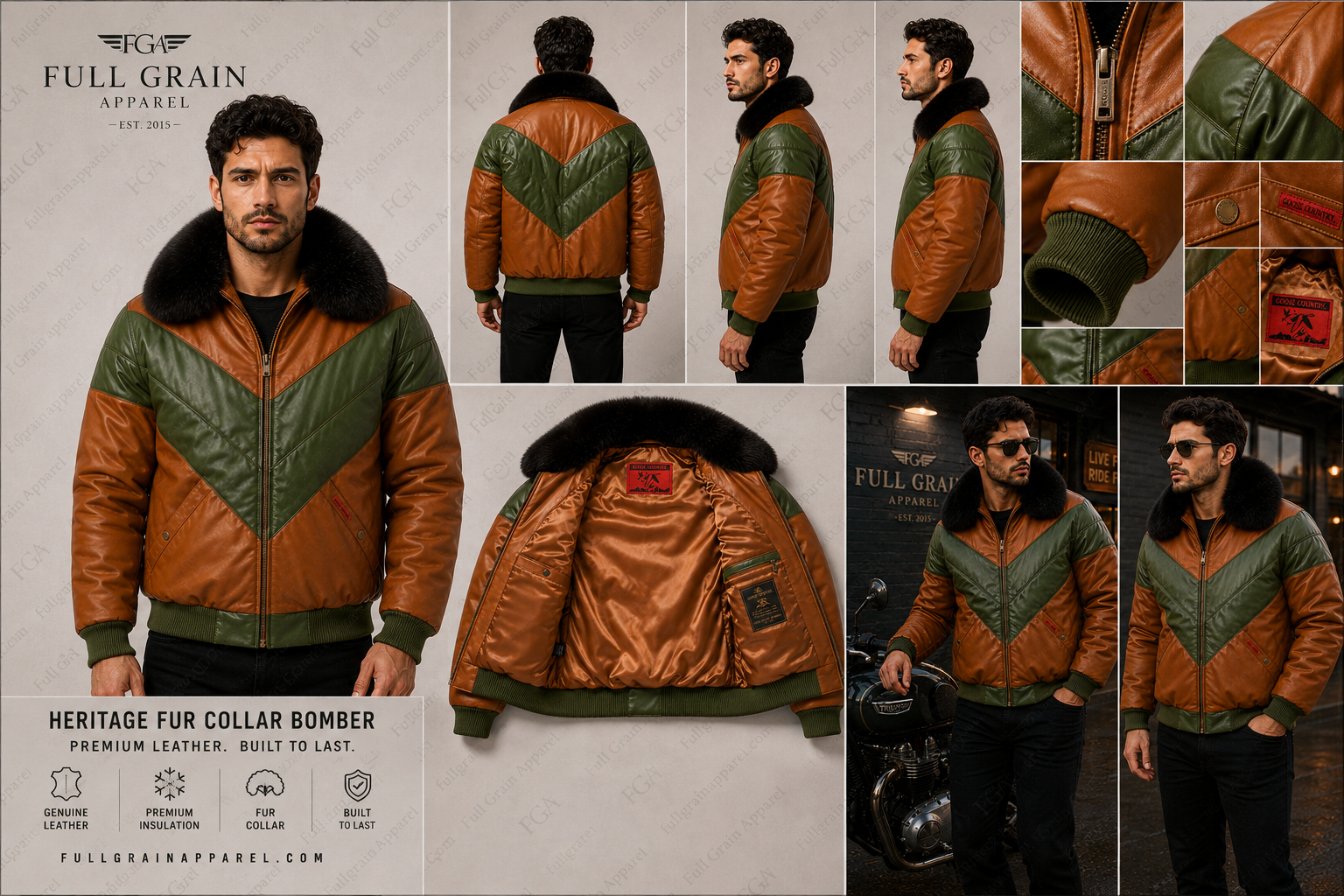 Men's Vintage Fur Collar Leather Bomber Jacket | Full Grain Apparel
