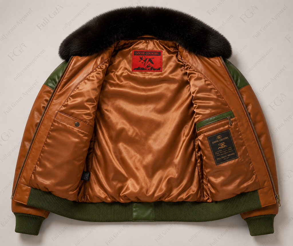 Men's Vintage Fur Collar Leather Bomber Jacket | Full Grain Apparel