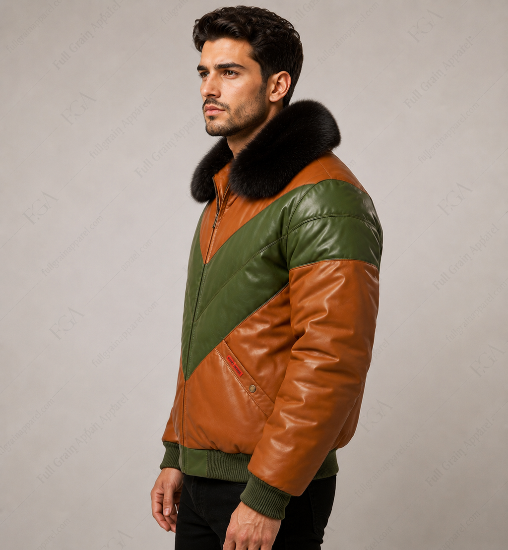 Men's Vintage Fur Collar Leather Bomber Jacket | Full Grain Apparel