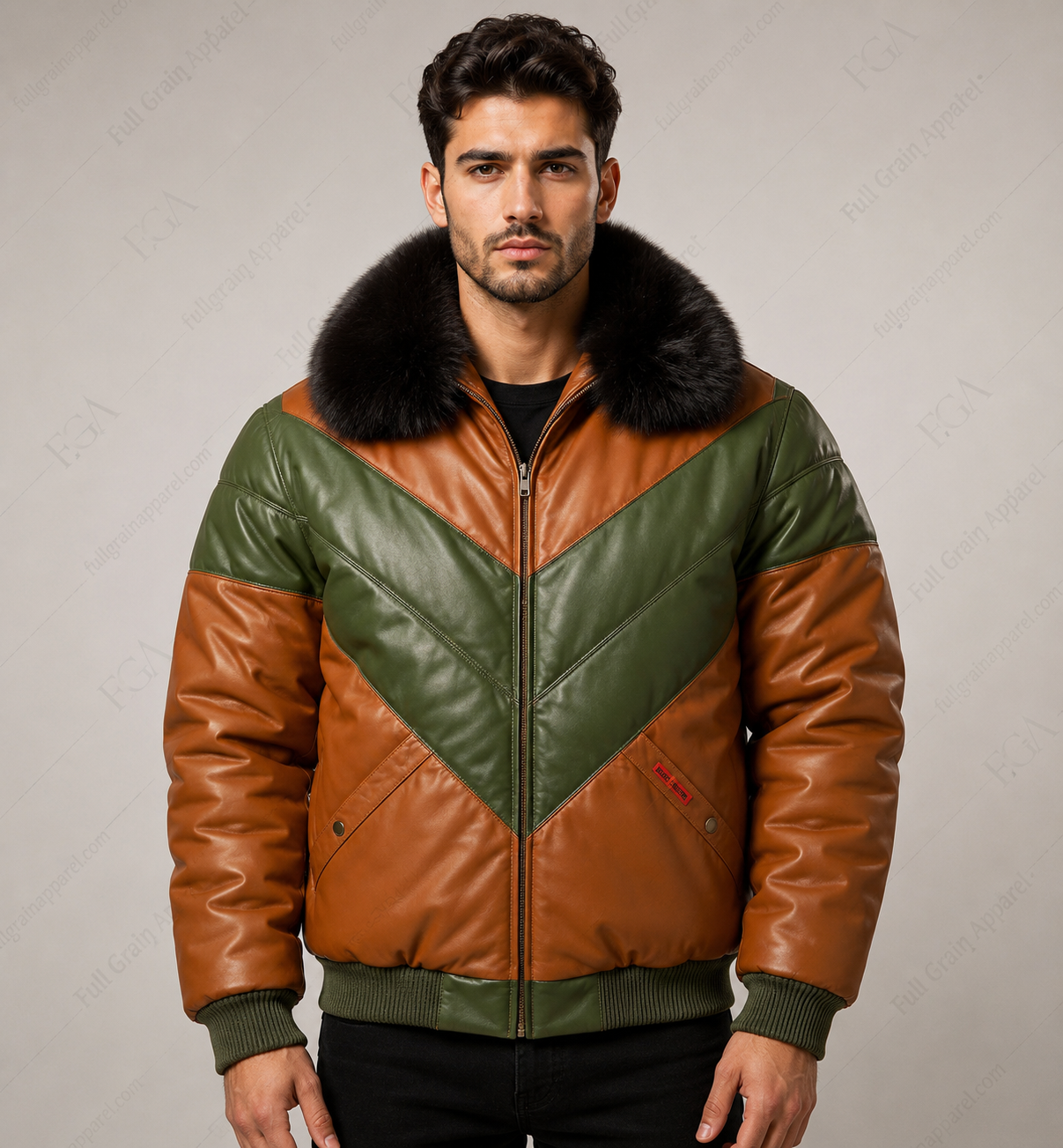 Men's Vintage Fur Collar Leather Bomber Jacket | Full Grain Apparel