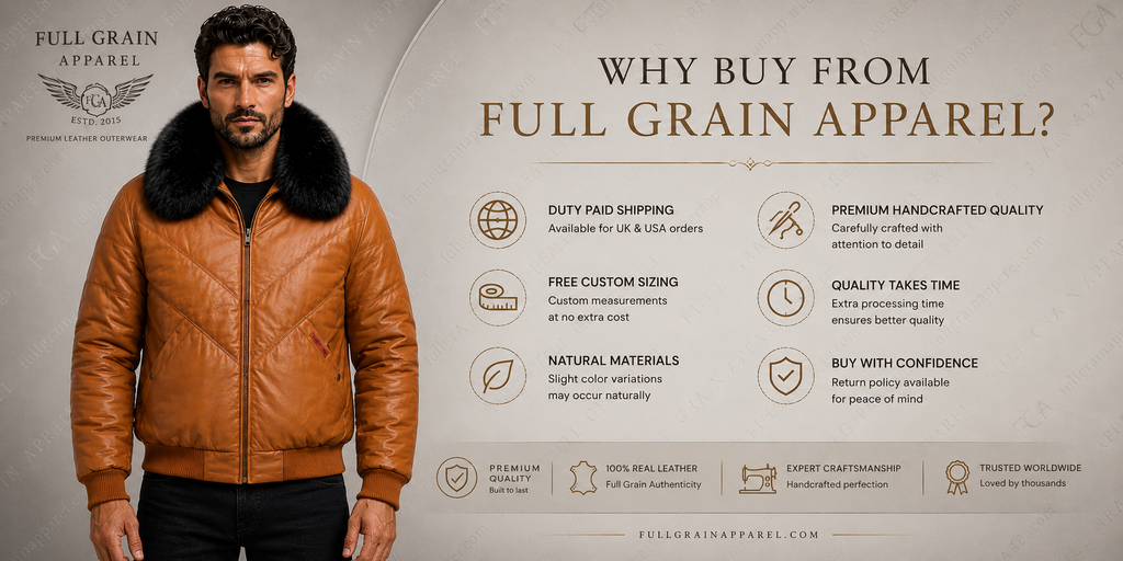 Chaqueta Bomber de Piel con Cuello de Pelo Color Camel para Hombre | Full Grain Apparel