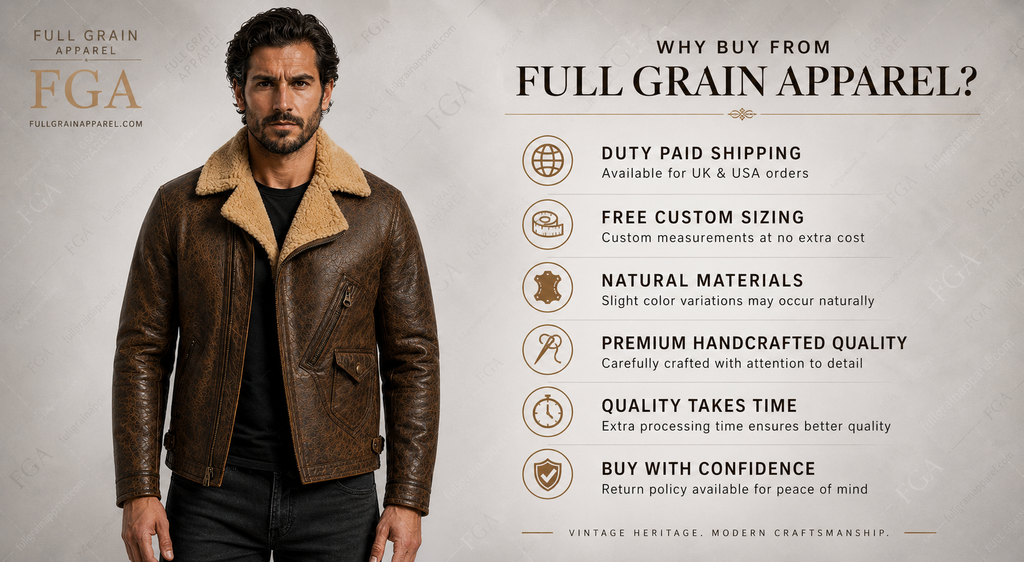 Chaqueta de cuero Aviador Marrón Vintage para hombre de piel de oveja | Ropa de piel plena flor