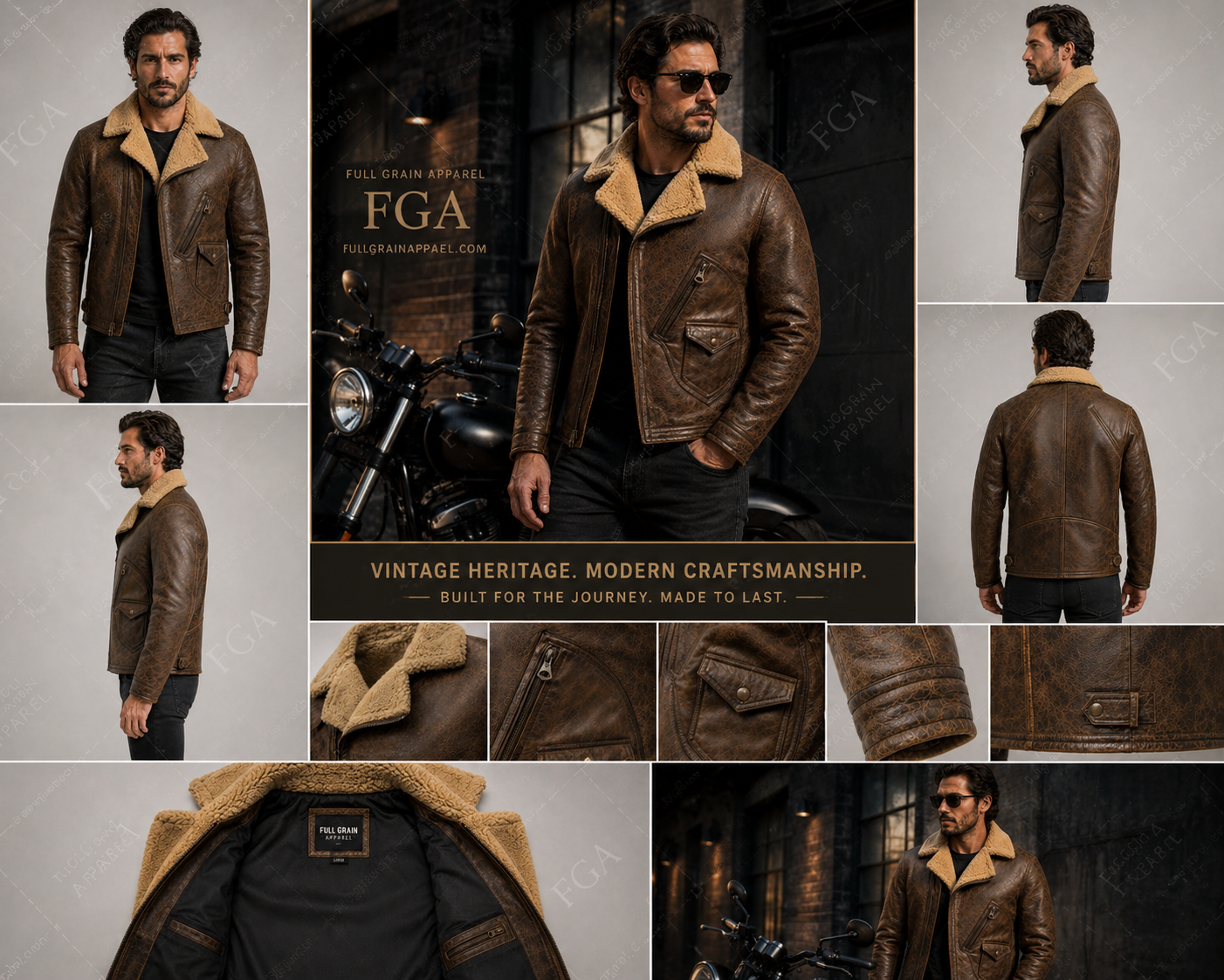 Chaqueta de cuero Aviador Marrón Vintage para hombre de piel de oveja | Ropa de piel plena flor