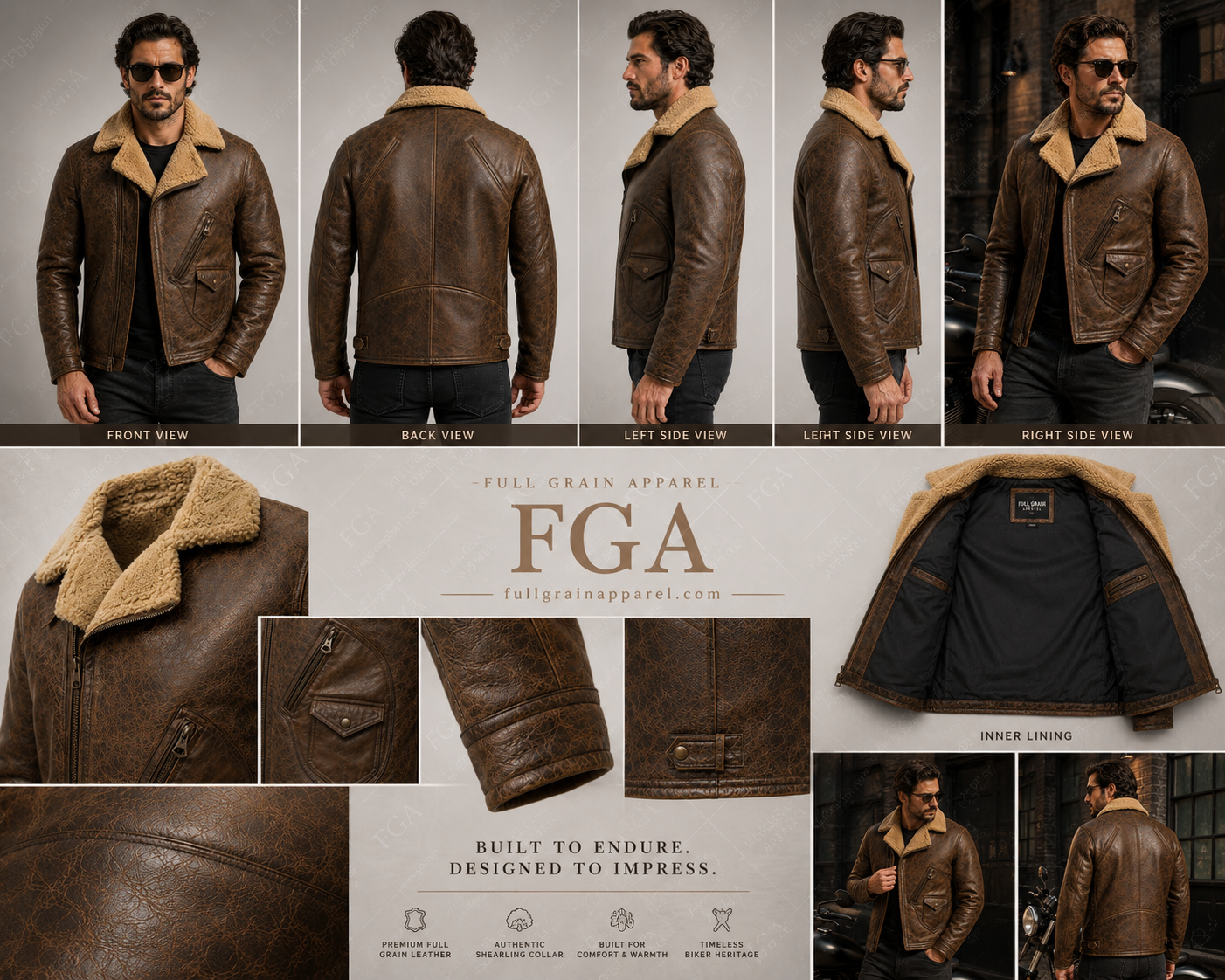 Chaqueta de cuero Aviador Marrón Vintage para hombre de piel de oveja | Ropa de piel plena flor