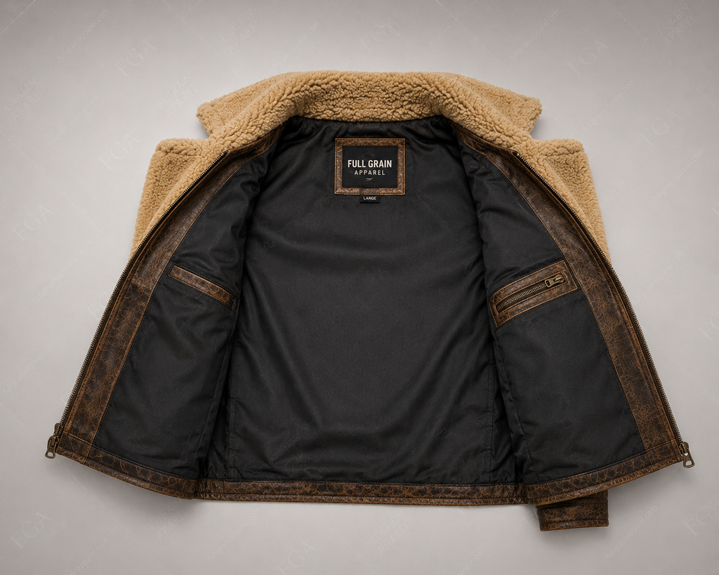 Chaqueta de cuero Aviador Marrón Vintage para hombre de piel de oveja | Ropa de piel plena flor