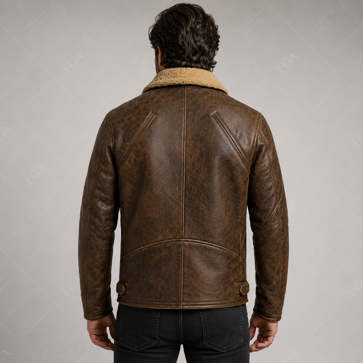 Chaqueta de cuero Aviador Marrón Vintage para hombre de piel de oveja | Ropa de piel plena flor