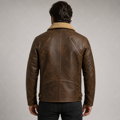 Chaqueta de cuero Aviador Marrón Vintage para hombre de piel de oveja | Ropa de piel plena flor