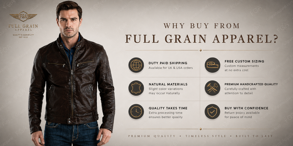 Chaqueta de cuero café oscuro tipo Cafe Racer para hombre | Ropa de piel plena flor