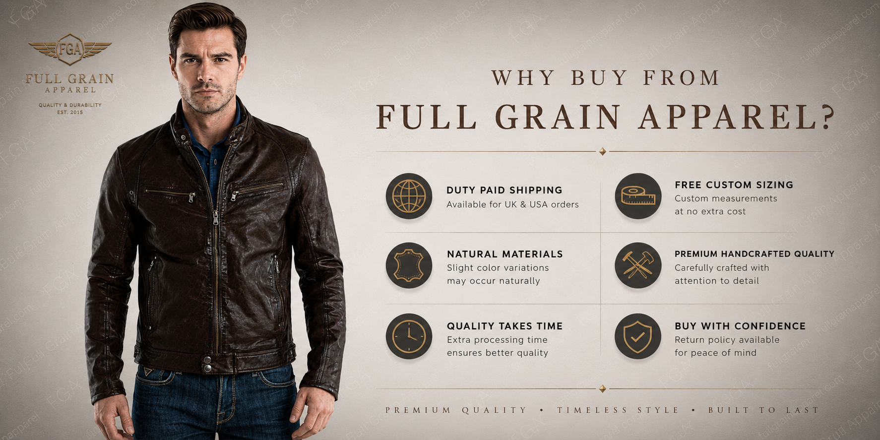 Chaqueta de cuero café oscuro tipo Cafe Racer para hombre | Ropa de piel plena flor