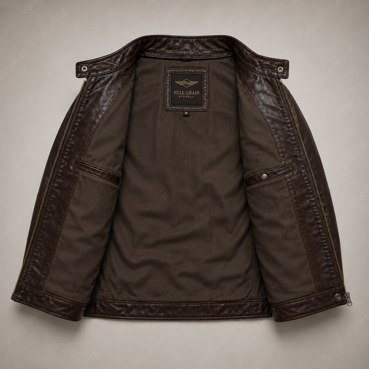 Chaqueta de cuero café oscuro tipo Cafe Racer para hombre | Ropa de piel plena flor