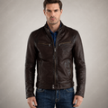 Chaqueta de cuero café oscuro tipo Cafe Racer para hombre | Ropa de piel plena flor
