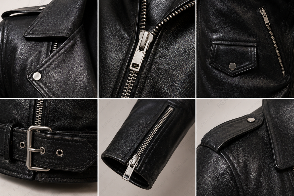 Chaqueta de cuero de motociclista negra para hombre, estilo moto, prenda de piel de grano completo