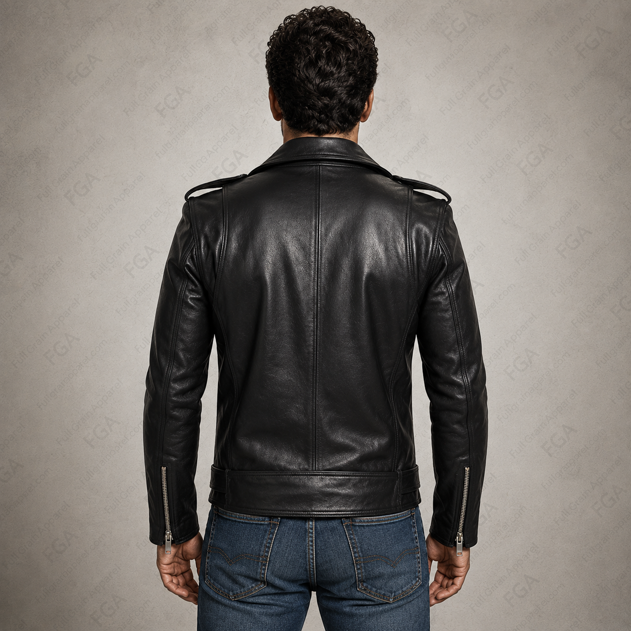 Chaqueta de cuero de motociclista negra para hombre, estilo moto, prenda de piel de grano completo
