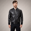 Chaqueta Bomber de Cuero Negro para Hombre Estilo Piloto Moderno Confección en Piel Plena Flor