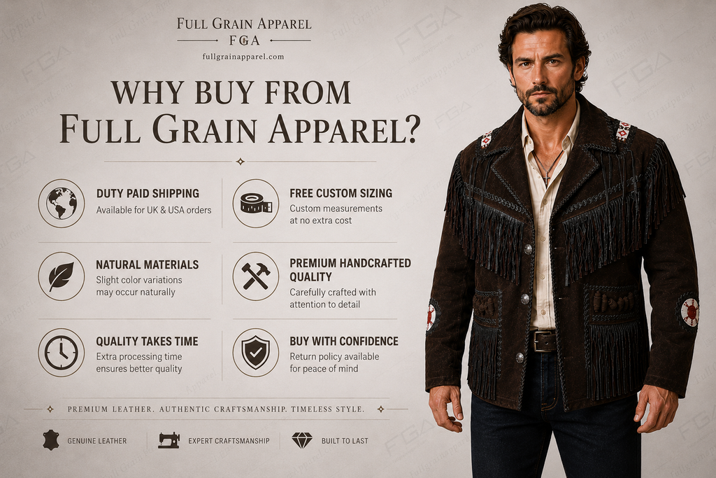 Chaqueta de cuero vintage con flecos para hombre | Vaquero del Oeste | Prenda de piel de plena flor