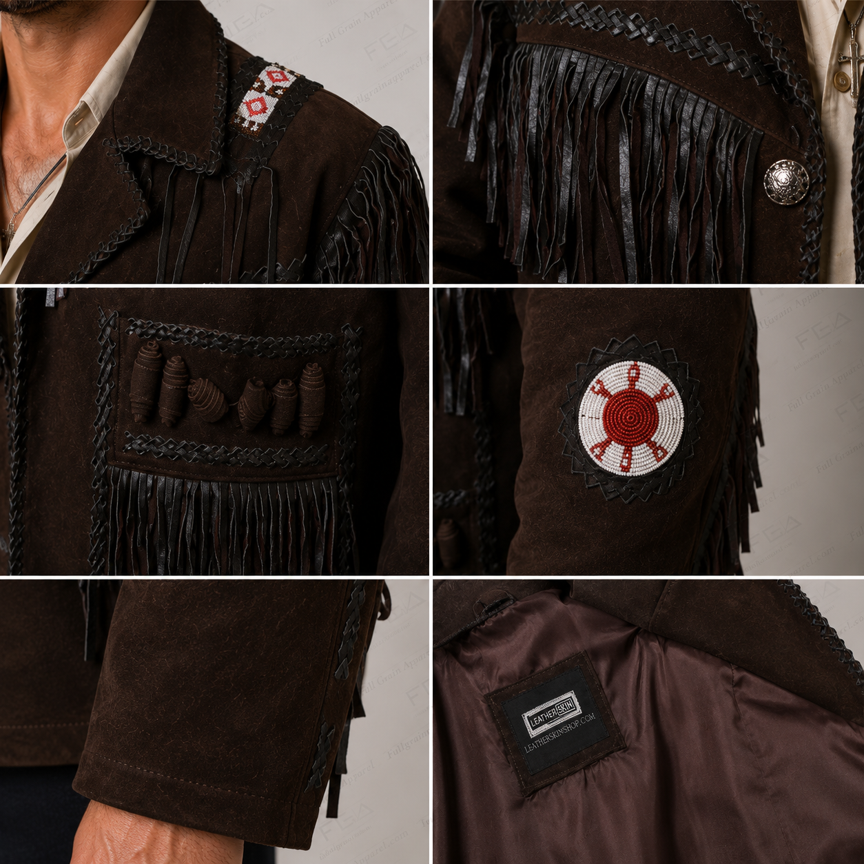 Chaqueta de cuero vintage con flecos para hombre | Vaquero del Oeste | Prenda de piel de plena flor