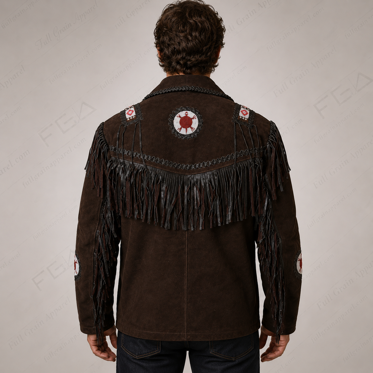 Chaqueta de cuero vintage con flecos para hombre | Vaquero del Oeste | Prenda de piel de plena flor