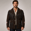 Chaqueta de cuero vintage con flecos para hombre | Vaquero del Oeste | Prenda de piel de plena flor