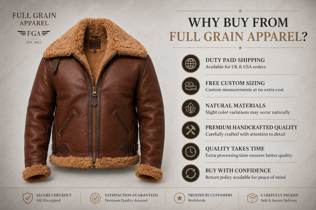 Chaqueta Aviador Bombardero de Piel de Oveja Marrón para Hombre | Vuelo B3 | Prendas de Piel de Grano Completo