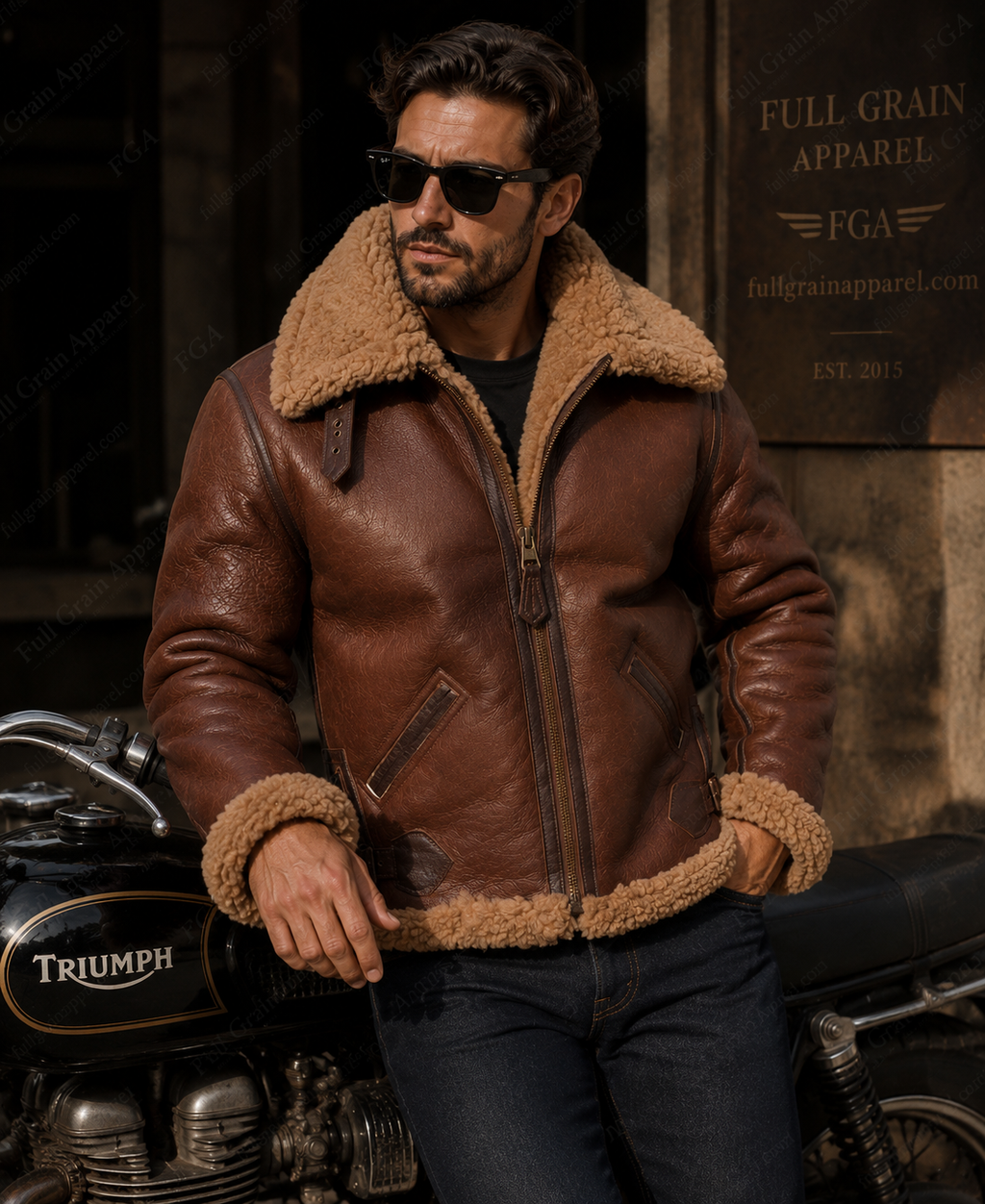 Chaqueta Aviador Bombardero de Piel de Oveja Marrón para Hombre | Vuelo B3 | Prendas de Piel de Grano Completo
